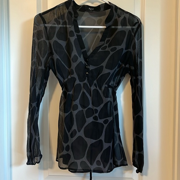 Express black and gray sheer top with tie in back - Picture 1 of 3